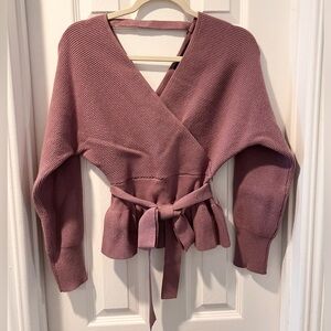 Kenneth Cole Lavender Wrap Belted V-Neck Sweater